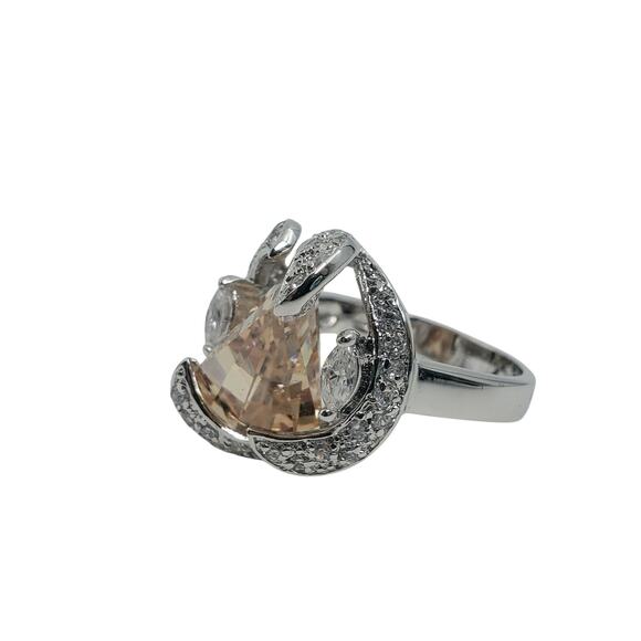 Absolute™ Geometric Champagne & Clear CZ Sterling Silver Ring Size 7 - Picture 6 of 7